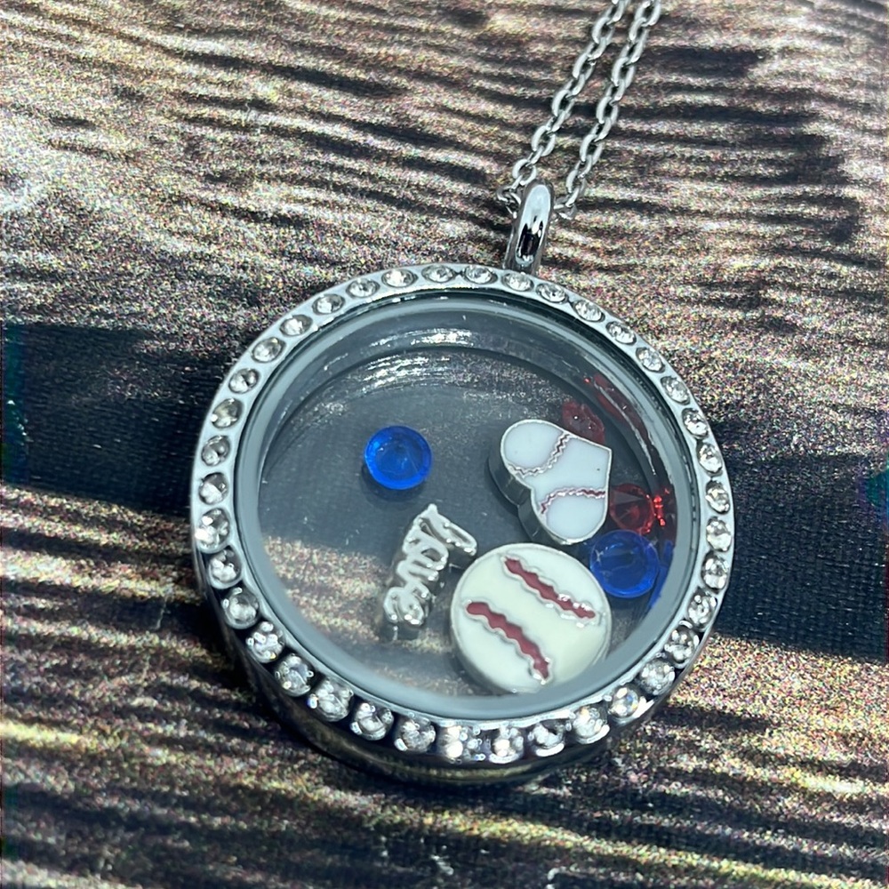 Baseball Floating Charm Memory Locket Custom Colors NEW